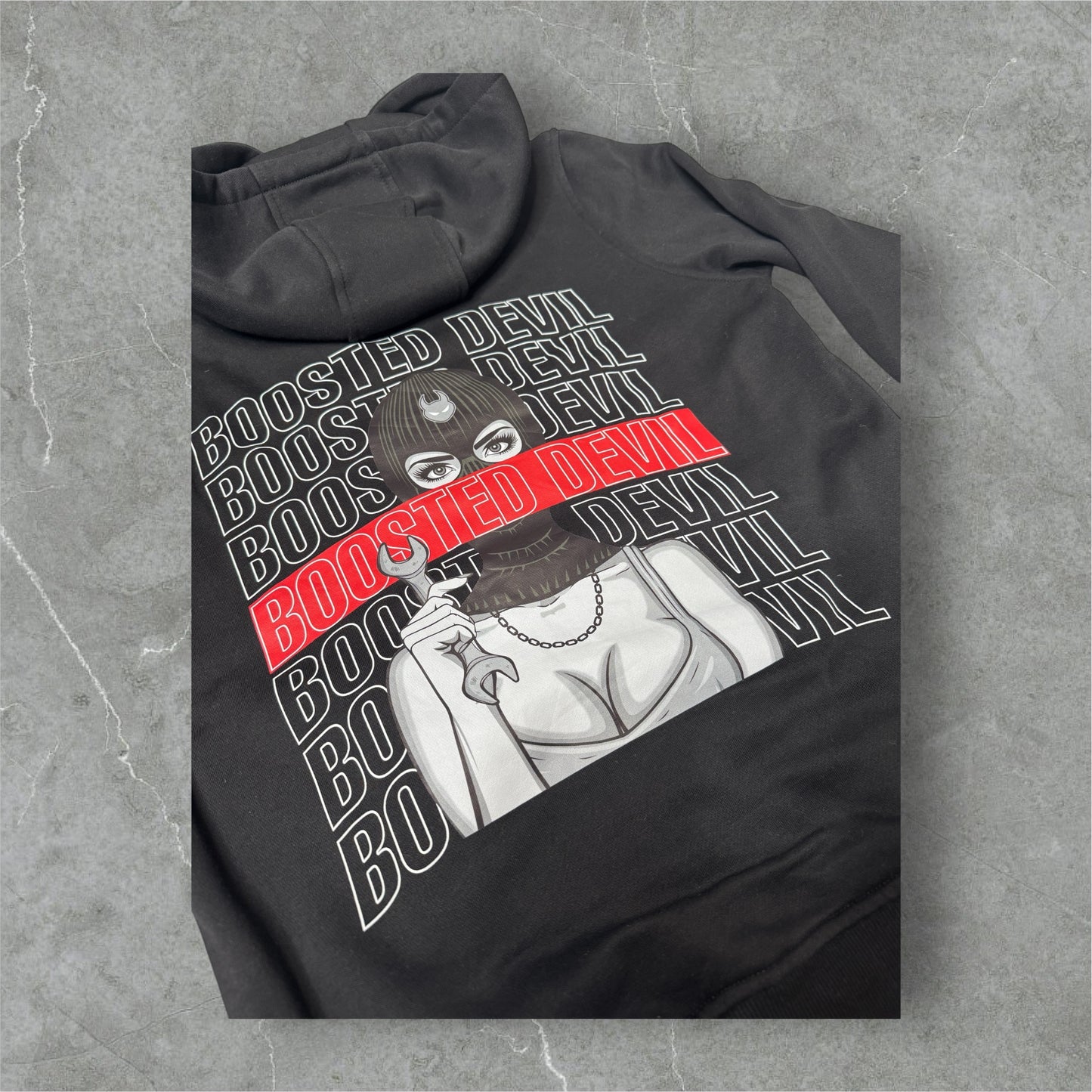 BoostedDevil Unisex Hoodie mit Kapuze " BOOSTED "| Kapuzenpullover aus Baumwolle/Polyester | Front- und Backprint
