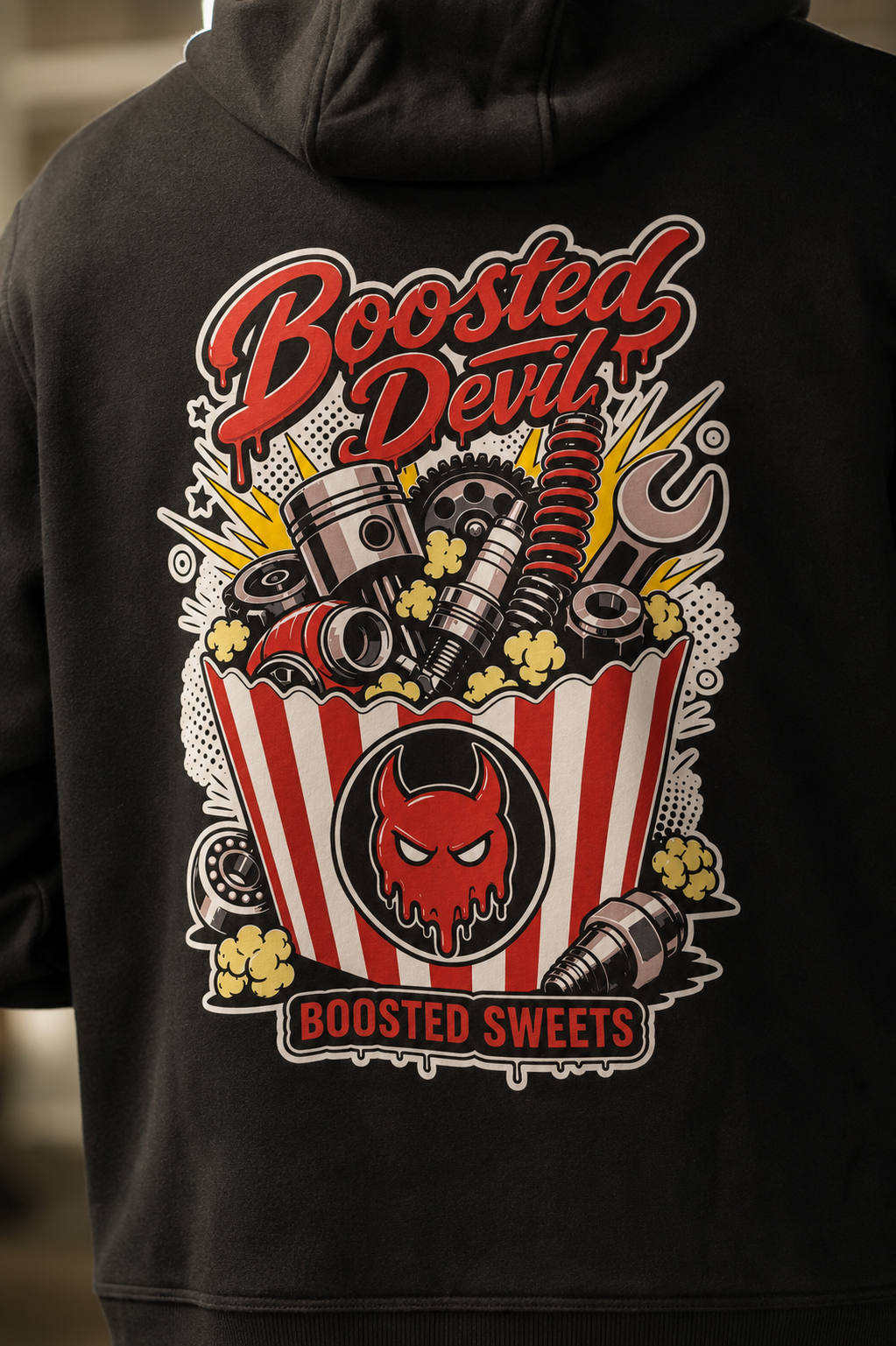 BoostedDevil Unisex Hoodie mit Kapuze " SWEETS "| Kapuzenpullover aus Baumwolle/Polyester | Front- und Backprint