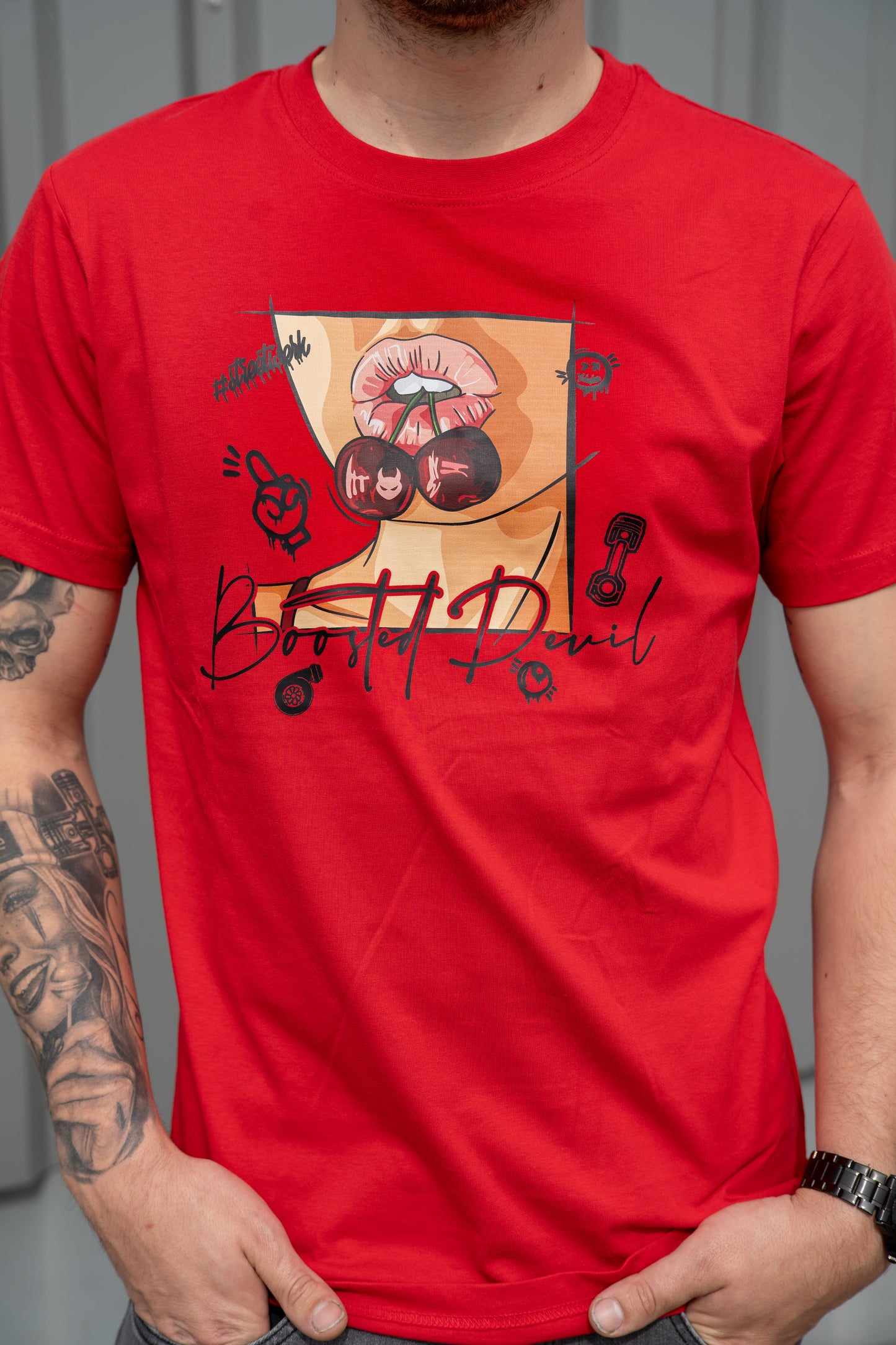 BoostedDevil T-Shirt mit Frontprint "Cherry" | Baumwolle |