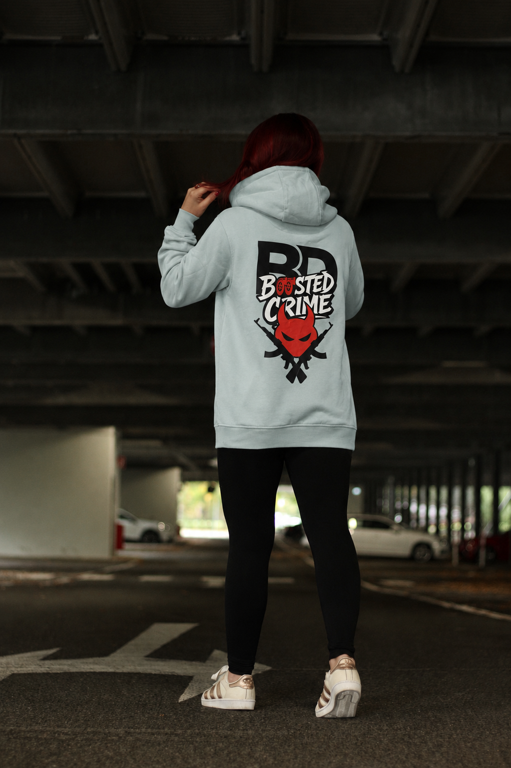 BoostedDevil Unisex Hoodie mit Kapuze " CRIME "| Kapuzenpullover aus Baumwolle/Polyester | Front- und Backprint