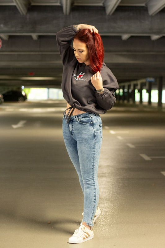 BoostedDevil Oversize Crop Hoodie | Kapuzenpullover aus Baumwolle/ Polyester | Frontprint